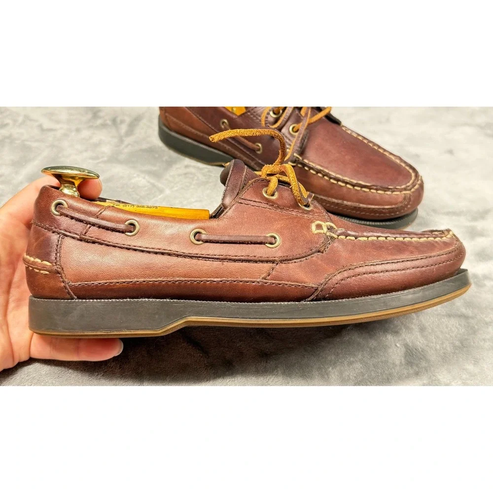 Cherokee Boat Shoes Mens 9 Brown Leather Moc Toe Lace Up Deck